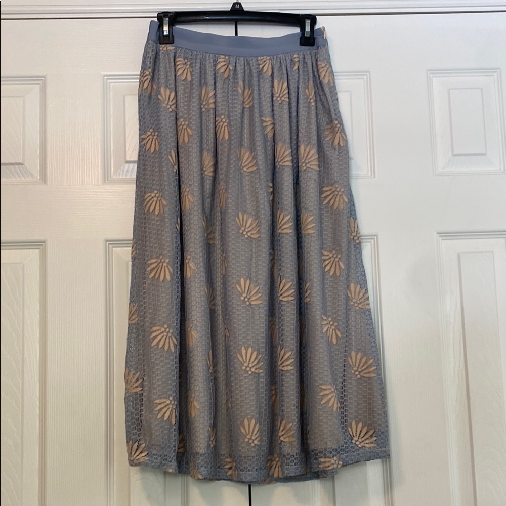Polagram Blue and Tan Patterned Midi Skirt